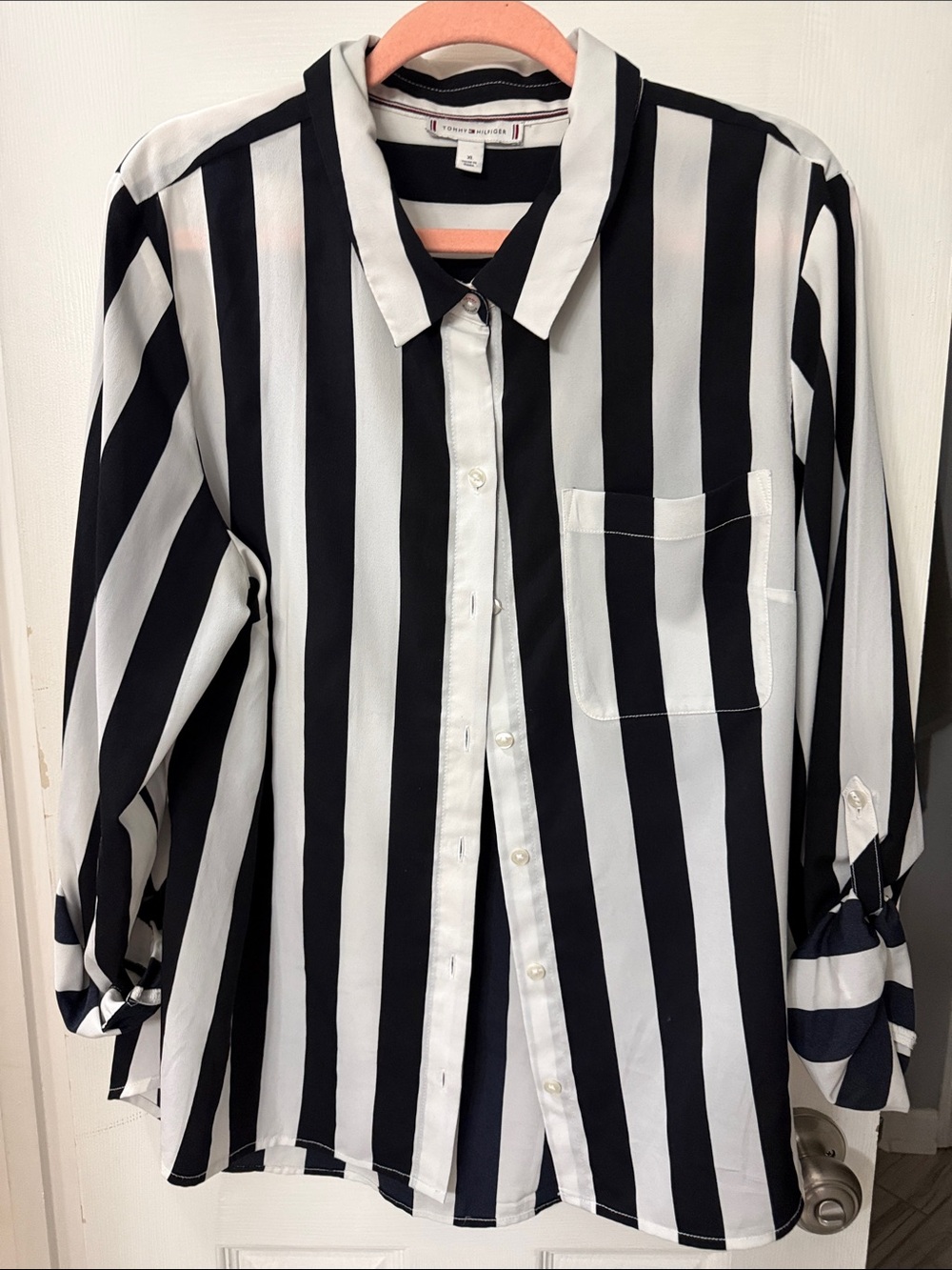 Dark Navy & White Vertical Stripe Button-Down Shirt